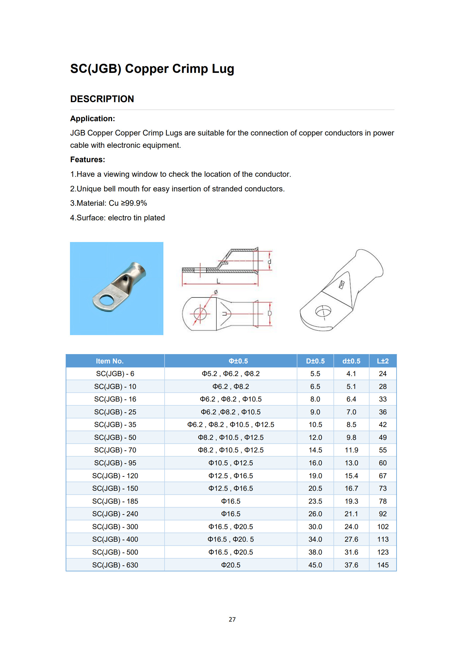 SC(JGB) Horn Mouth Type Copper Tube Terminals detail 1